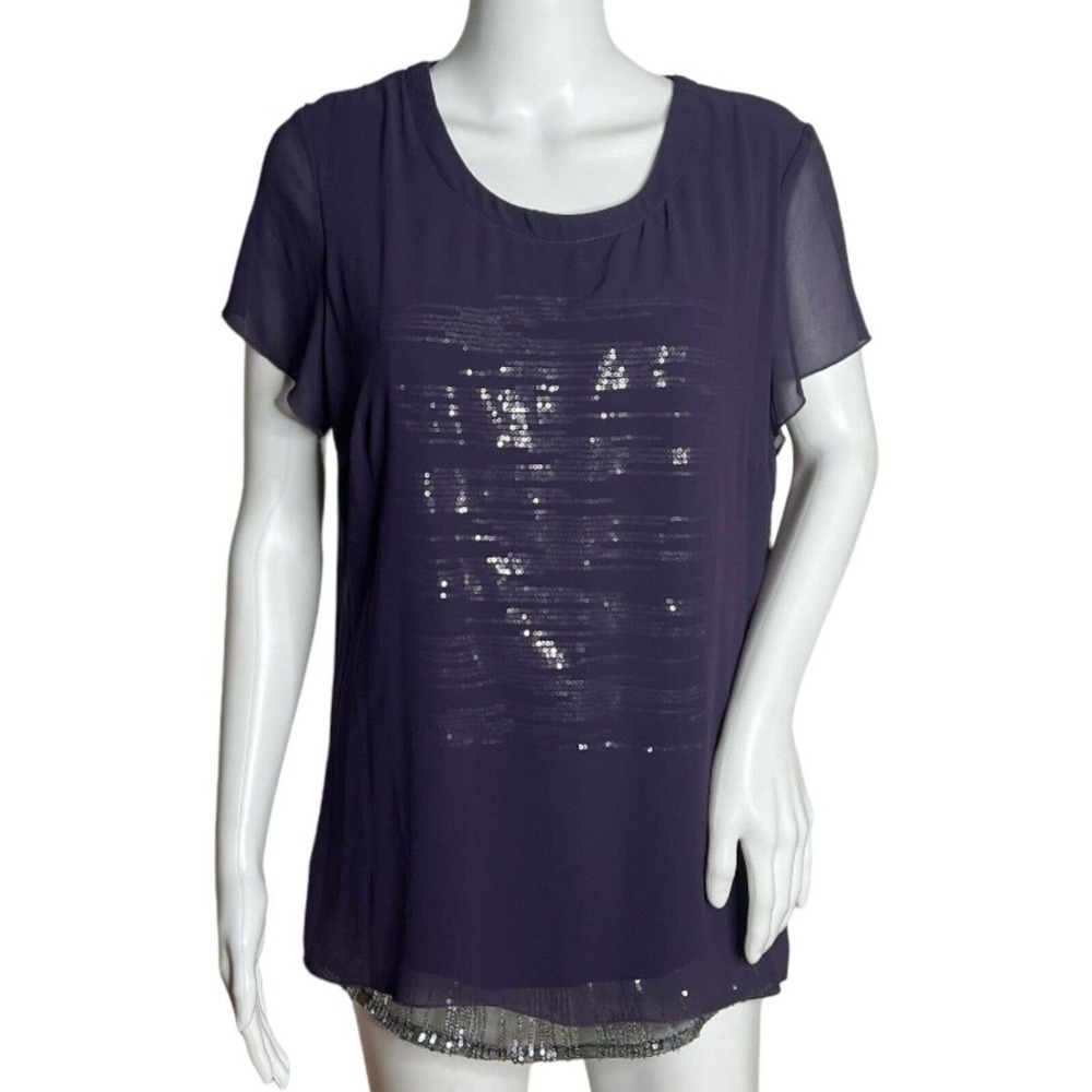 Logo by Lori Goldstein Shirt Womens Medium Purple‎ Silver Sequin Party Cocktails